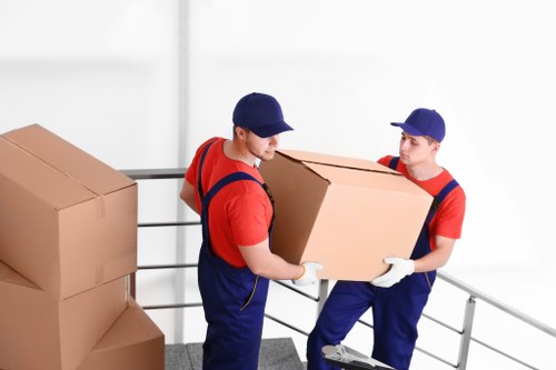 Packed household boxes ready for relocation in Edgware