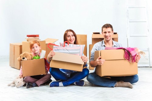 Packed moving boxes labelled for an organised house removal in Edgware
