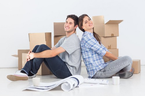 Packed furniture and moving supplies prepared for a local move