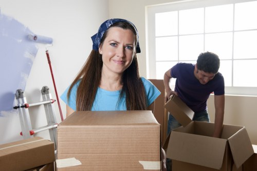 Carefully organised boxes ready for a flat or house move in Edgware